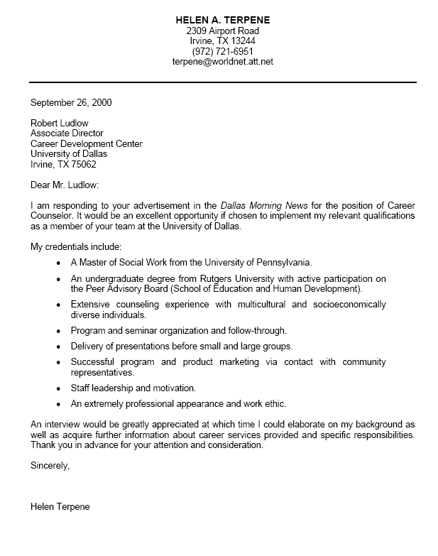 Careers   cover letter for an experienced professional 